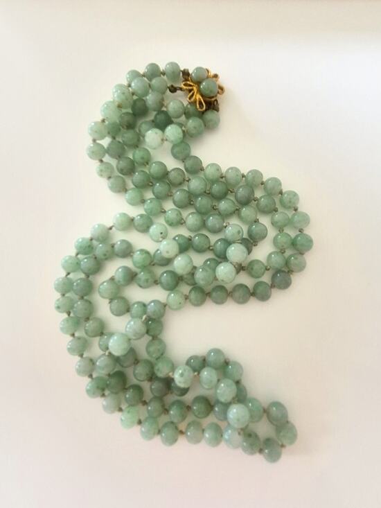 Alice Caviness Jewelry - Vintage Sage Green Glass Double-strand Alice Caviness Signed Necklace